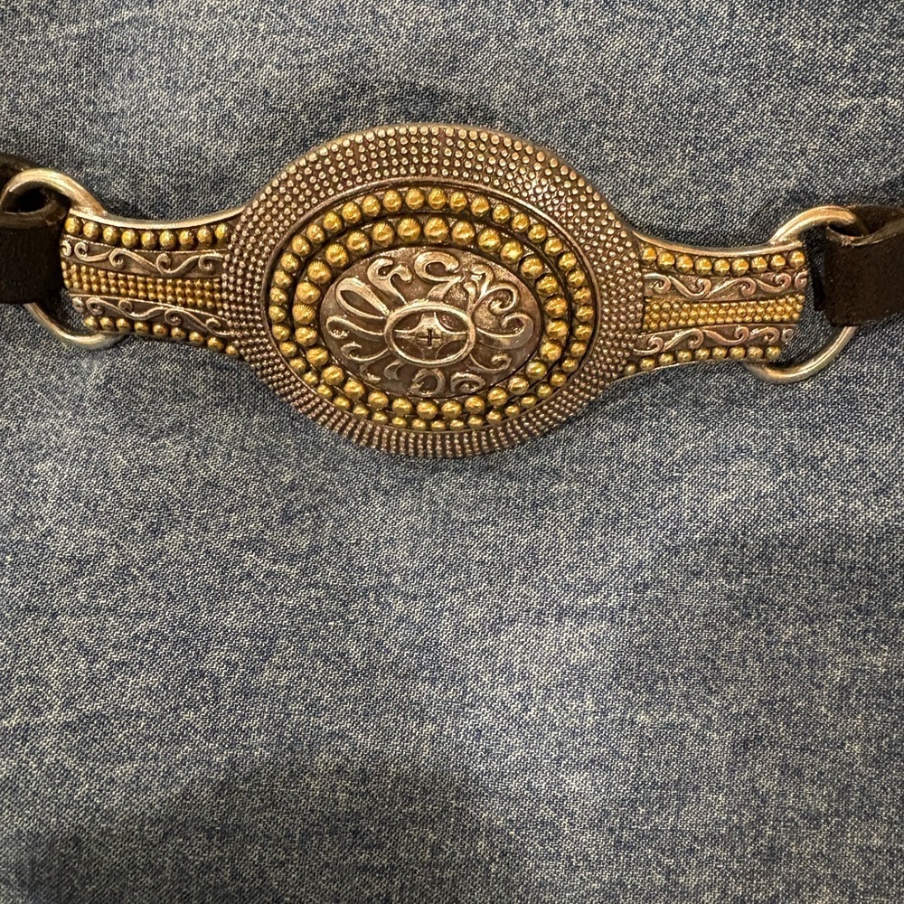 Chico’s leather belt black with metal decorative buckle sz M L - Picture 2 of 6